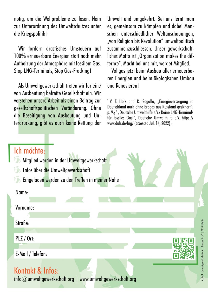 Umweltgewerkschaft Flyer Kein Bau von LNG Terminals 800d