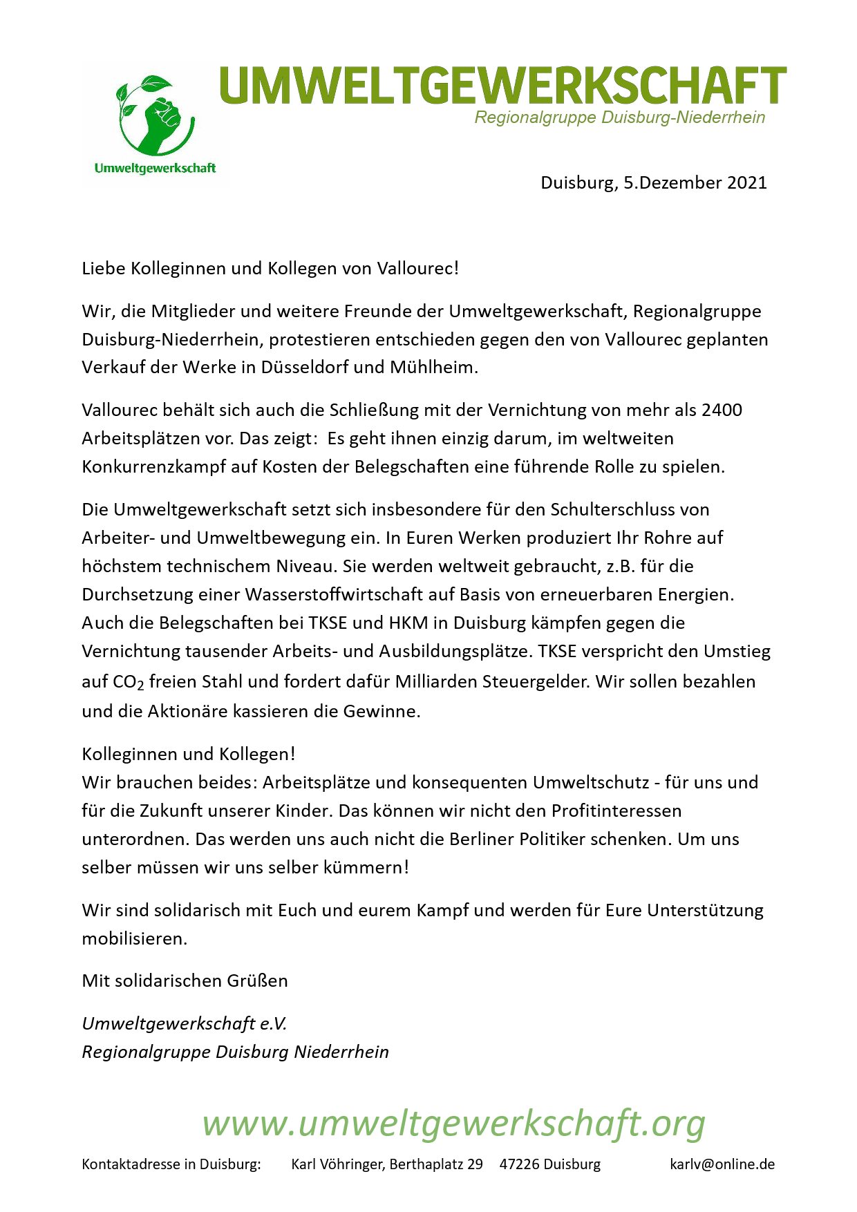 2111205 Solierklärung mit den Vallourec Kollegen