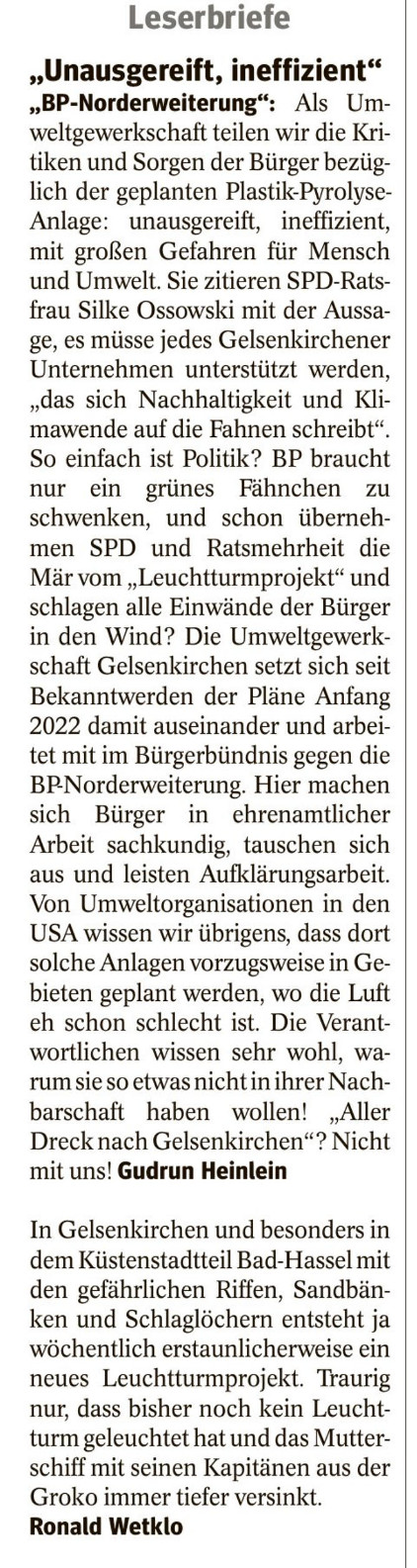 Leserbriefe 13.06.23 WAZ kleiner