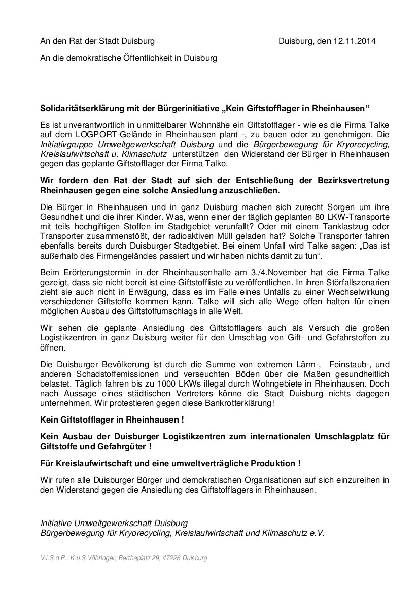 Erklärung Kein Giftstofflager