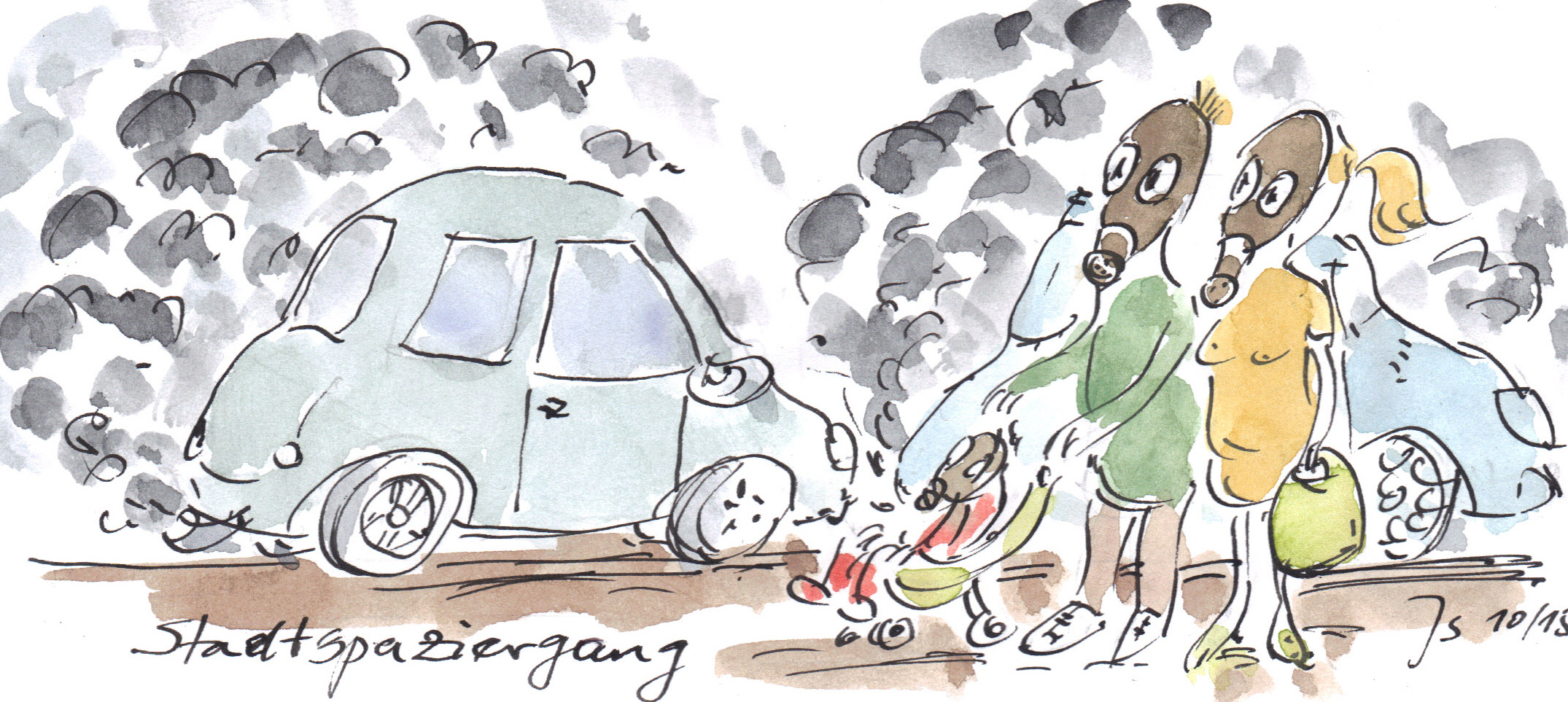 Karikatur Stadtspaziergang Diesel