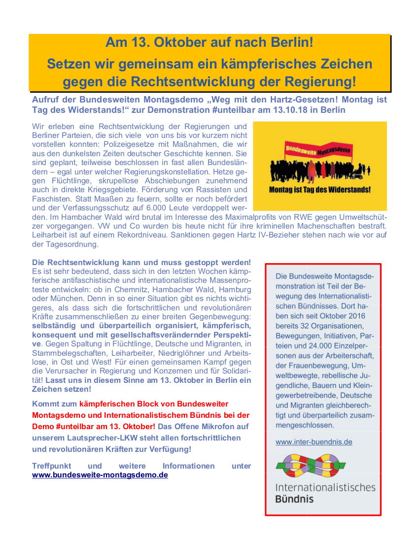 181004 Flyer Bundesweite Montagsdemo zur Demo 13