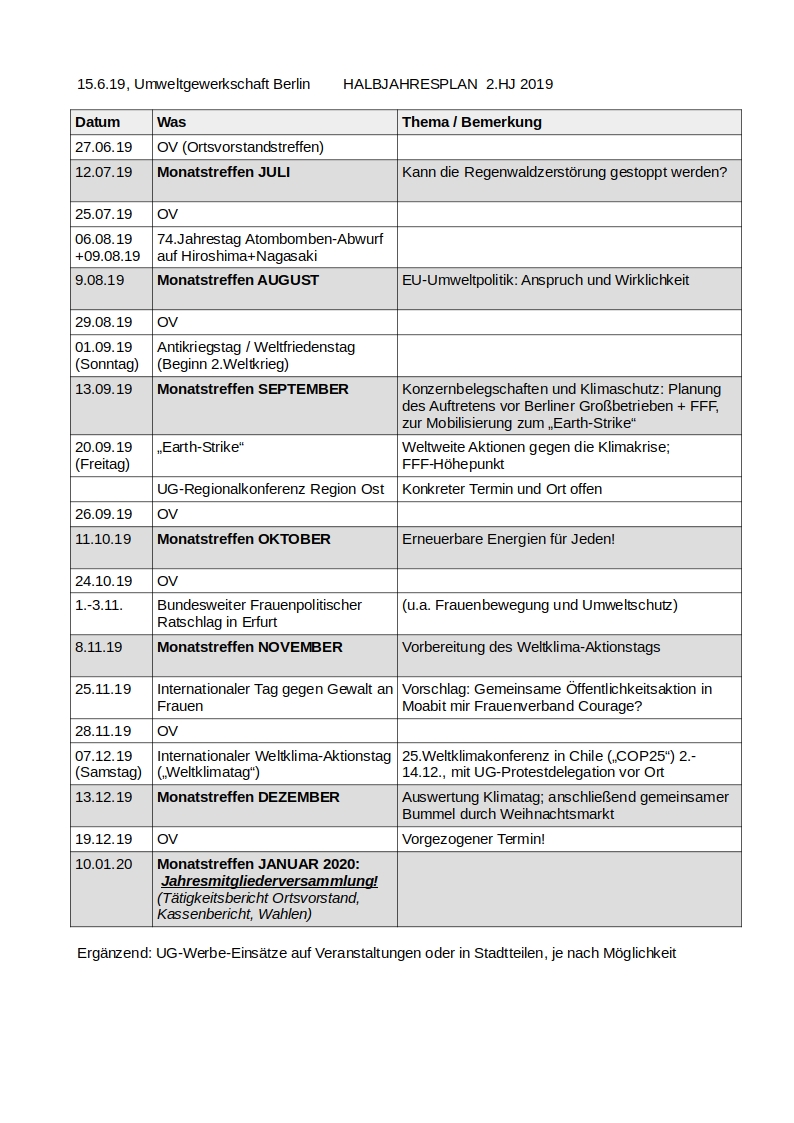 Halbjahresplan UG Berlin 2.HJ 2019