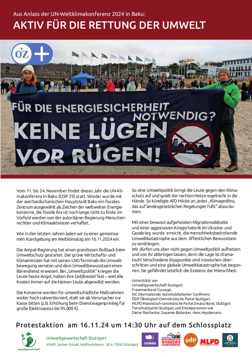 UG StuttgartBündnis Flyer Weltklimaaktionstag 2024