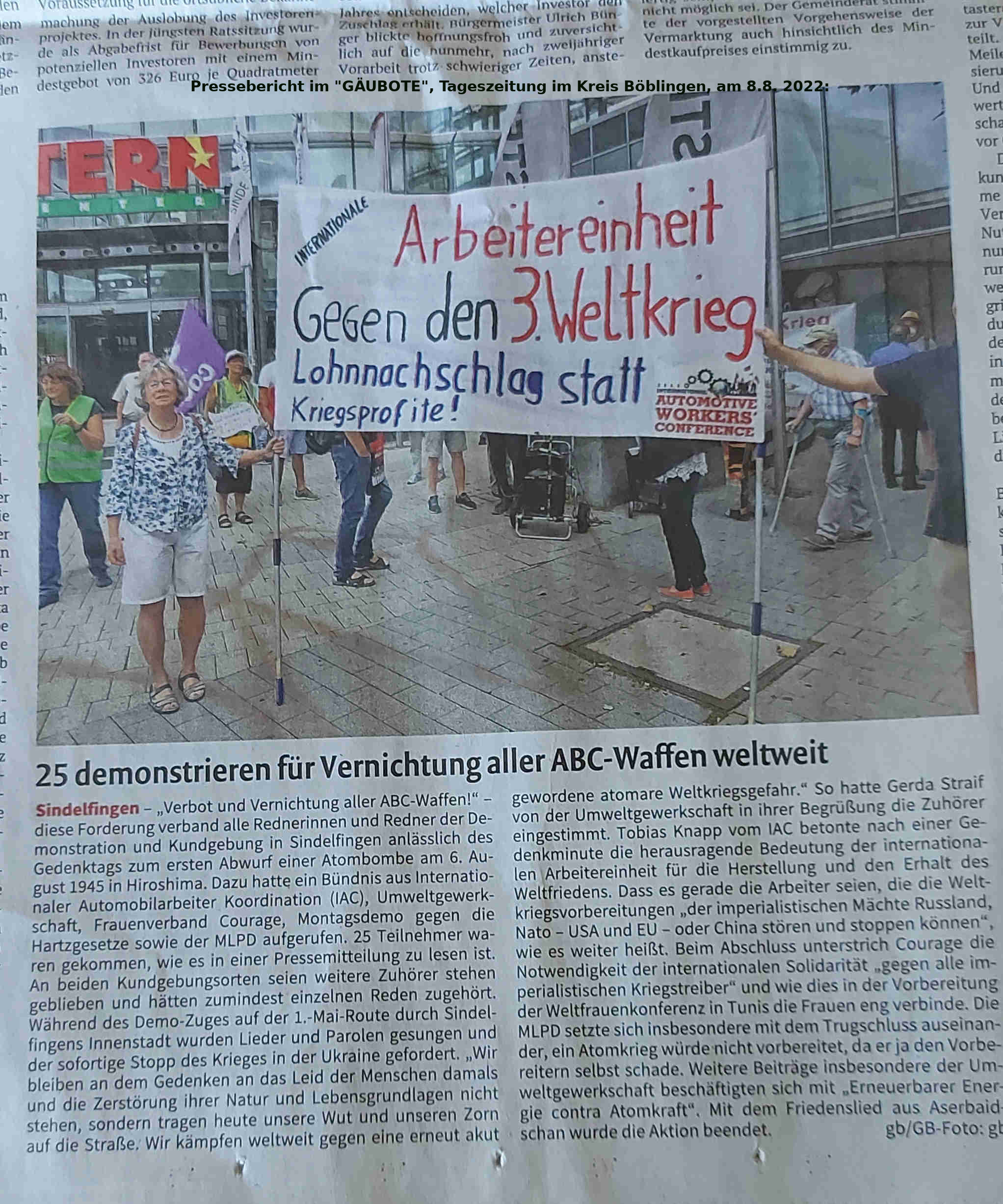UG Böblingen Pressebericht 6.8.22