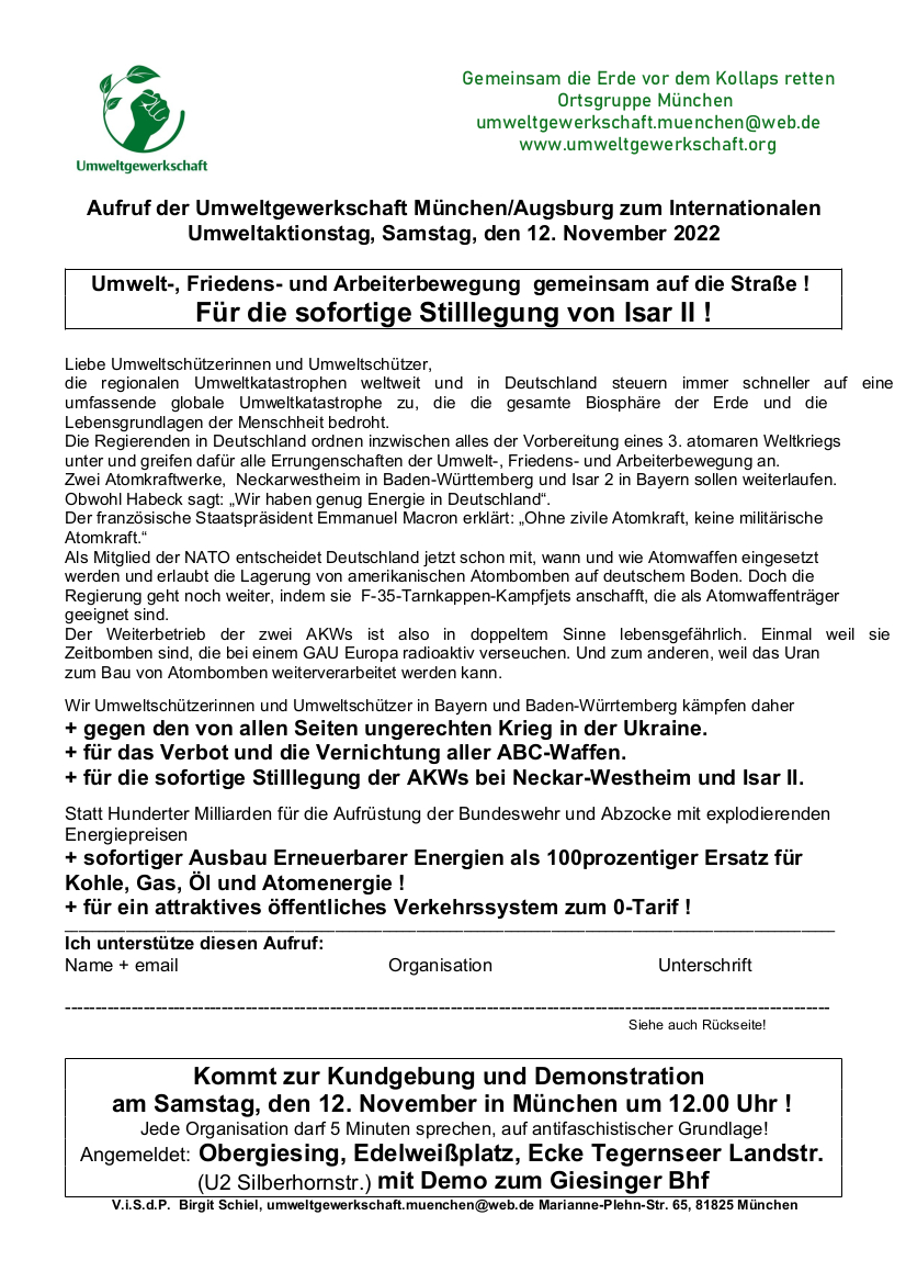 12. November 2022 Muenchen Umweltaktionstag Aufruf End
