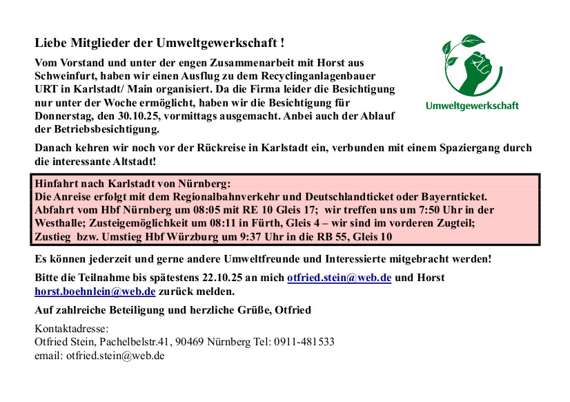 251005 Einladung zur Besichtung der Recyclingfirmas URT DIN A5 Quer