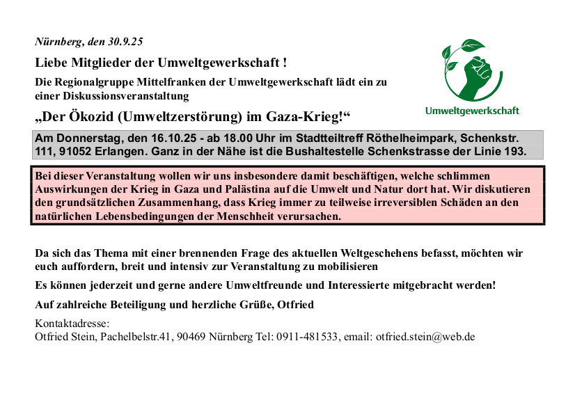 251005 Einladung zur Diskussionsveranstaltung Ökozid im Gazakrieg DIN A5 Quer