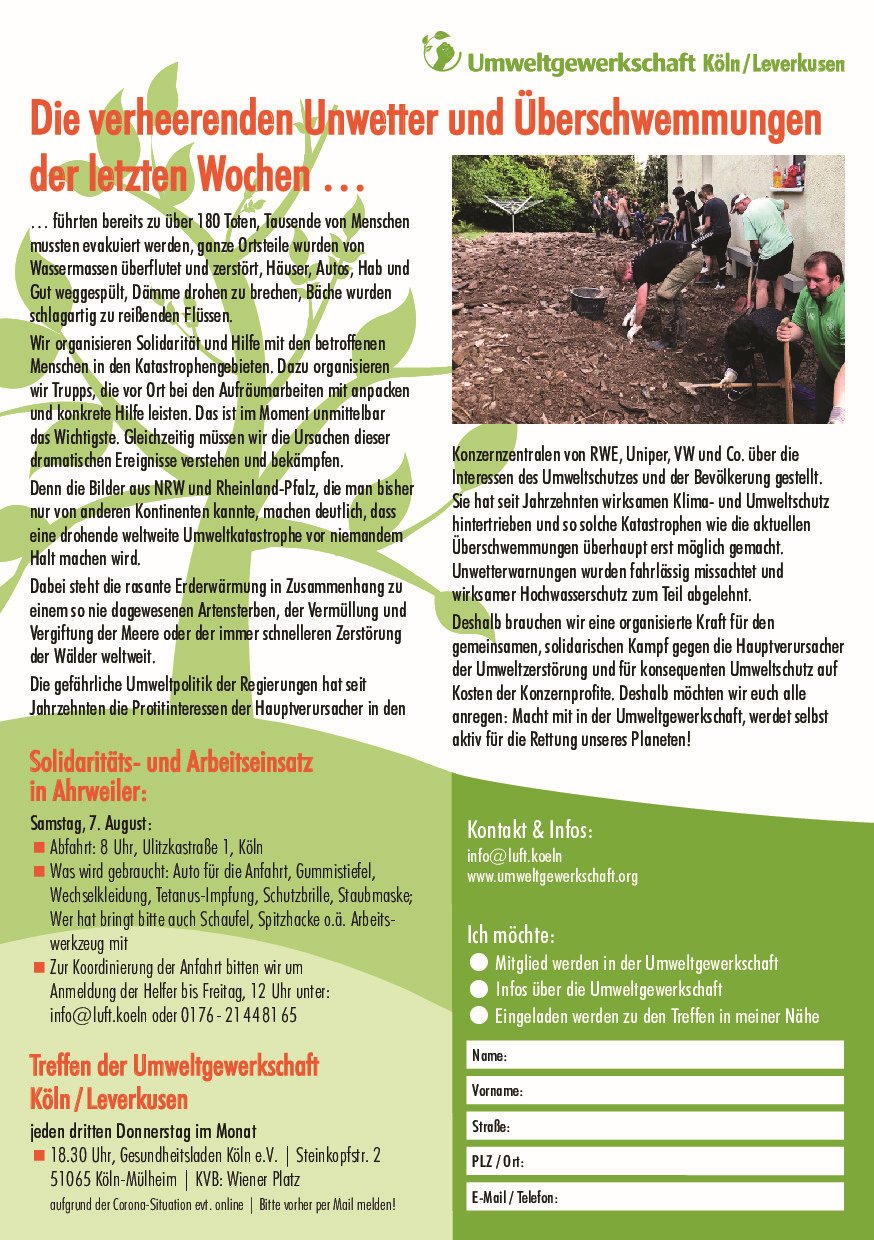 UG Koeln Leverkusen Aufruf Solidaritaets und Arbeitseinsatz in Ahrweiler korr 1