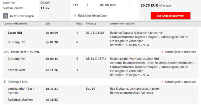 190621 db hbf essen nach treffpunkt audimax aachen um 1130Uhr